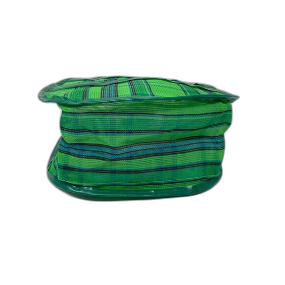 Mexican Small Hand Bag Tote Purse Green Plastic Striped 10”X 9” Boho - Picture 3 of 8